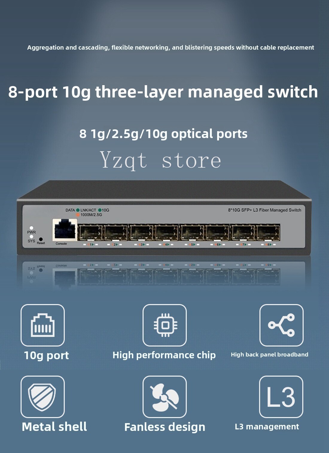 Sfp+ 10G Managed Switch 8 Port - 8-Port 10-Gigabit-Ethernet-Switch für Server, NAS, Computer,